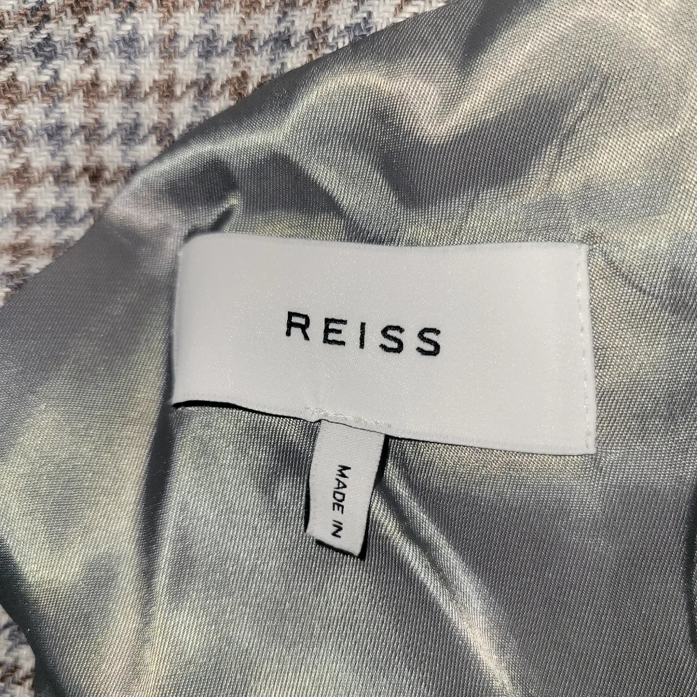 REISS 'Vitale' Dogtooth Check Linen‎ Cotton Blend Blazer Single Breasted Sz 44